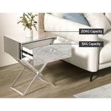 Artiss Mirrored Bedside Table Drawers Side Table Storage Nightstand Silver MOCO - 45-Degree Angle