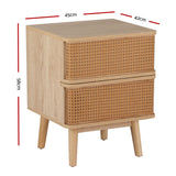 Artiss Rattan Bedside Table Drawers Side End Table Storage Nightstand Oak NORA - Front View