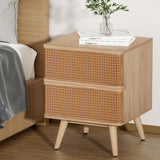 Artiss Rattan Bedside Table Drawers Side End Table Storage Nightstand Oak NORA - Close-Up Angle