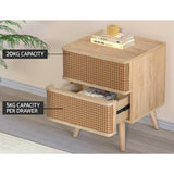 Artiss Rattan Bedside Table Drawers Side End Table Storage Nightstand Oak NORA - 45-Degree Angle