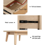 Artiss Rattan Bedside Table Drawers Side End Table Storage Nightstand Oak NORA - Rear View