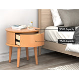 Artiss Bedside Table Drawers Curved Side End Table Storage Nightstand Oak ENZO - 45-Degree Angle