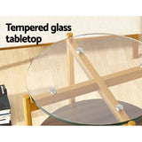 Artiss Coffee Table 45CM Round Tempered Glass Carol - Rear View