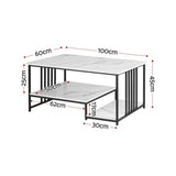 Artiss Coffee Table 100cm Faux Marble Finish Center Table 2-Tier Storage White&Black - Side View