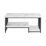 Artiss Coffee Table 100cm Faux Marble Finish Center Table 2-Tier Storage White&Black - Top-Down View