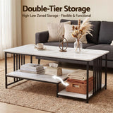 Artiss Coffee Table 100cm Faux Marble Finish Center Table 2-Tier Storage White&Black - 45-Degree Angle