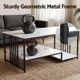 Artiss Coffee Table 100cm Faux Marble Finish Center Table 2-Tier Storage White&Black - Close-Up Angle