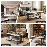 Artiss Coffee Table 100cm Faux Marble Finish Center Table 2-Tier Storage White&Black - Low Angle