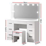 Artiss Dressing Table Set Stool 10 Led Bulbs White Debbie - Top-Down View