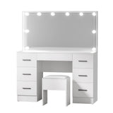 Artiss Dressing Table Set Stool 10 Led Bulbs White Debbie - Front View