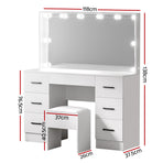 Artiss Dressing Table Set Stool 10 Led Bulbs White Debbie, image 4