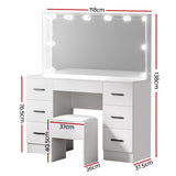 Artiss Dressing Table Set Stool 10 Led Bulbs White Debbie - Top-Down View