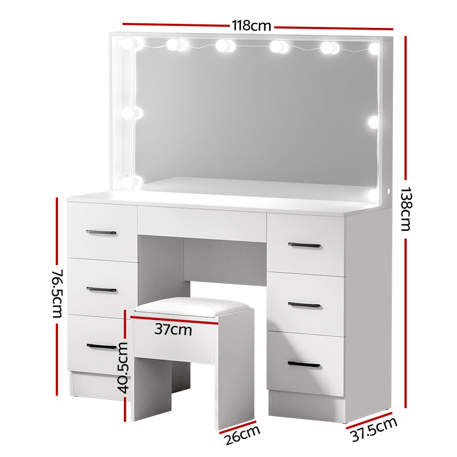 Artiss Dressing Table Set Stool 10 Led Bulbs White Debbie, image 4