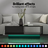 Artiss LED TV Unit & Coffee Table Set Storage Cabinet Black - Rear View