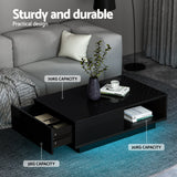 Artiss LED TV Unit & Coffee Table Set Storage Cabinet Black - Low Angle