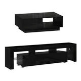 Artiss LED TV Unit & Coffee Table Set Storage Cabinet Black - Extra Image