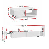 Artiss LED TV Unit & Coffee Table Set Storage Cabinet White - Side View