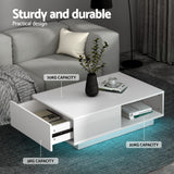 Artiss LED TV Unit & Coffee Table Set Storage Cabinet White - Low Angle