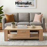 Artiss TV Unit & Coffee Table Set Storage Drawer Pine - Rear View