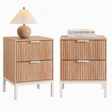 Artiss 2X Bedside Table 2 Drawers Storage Nightstand Cabinet Metal Legs Pine - Front View
