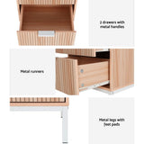 Artiss 2X Bedside Table 2 Drawers Storage Nightstand Cabinet Metal Legs Pine - Close-Up Angle
