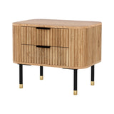 Artiss Bedside Table 2 Drawers Paulownia Wood Pine - Close-Up Angle