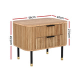 Artiss Bedside Table 2 Drawers Paulownia Wood Pine - Front View