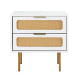 Artiss Rattan Bedside Table 2 Drawers Pine - Side View
