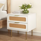 Artiss Rattan Bedside Table 2 Drawers Pine - Close-Up Angle