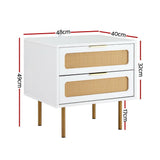 Artiss 2x Rattan Bedside Table 2 Drawers White - Side View