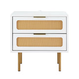 Artiss 2x Rattan Bedside Table 2 Drawers White - Top-Down View