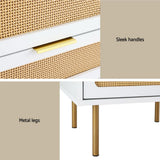 Artiss 2x Rattan Bedside Table 2 Drawers White - Close-Up Angle