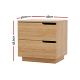 Artiss 2X Bedside Table 2 Drawers Nightstand Pine - Side View