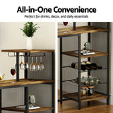 Artiss Industrial Bar Table with Wine Rack Cup Holder Multi-Level Storage 122cm Walnut - Rear View
