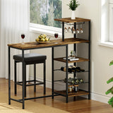 Artiss Industrial Bar Table with Wine Rack Cup Holder Multi-Level Storage 122cm Walnut - Low Angle