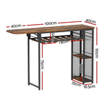 Artiss Industrial Bar Table with Wine Rack Built-in Cup Holder Extendable 140cm - Side View