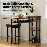 Artiss Industrial Bar Table with Wine Rack Built-in Cup Holder Extendable 140cm - 45-Degree Angle