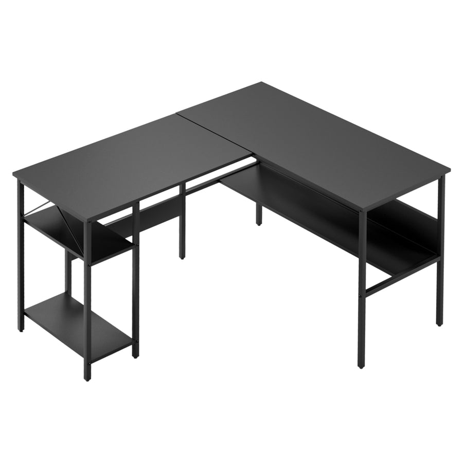 Artiss Computer Desk L shape Home Office Study Table Desks Open Shelf Black