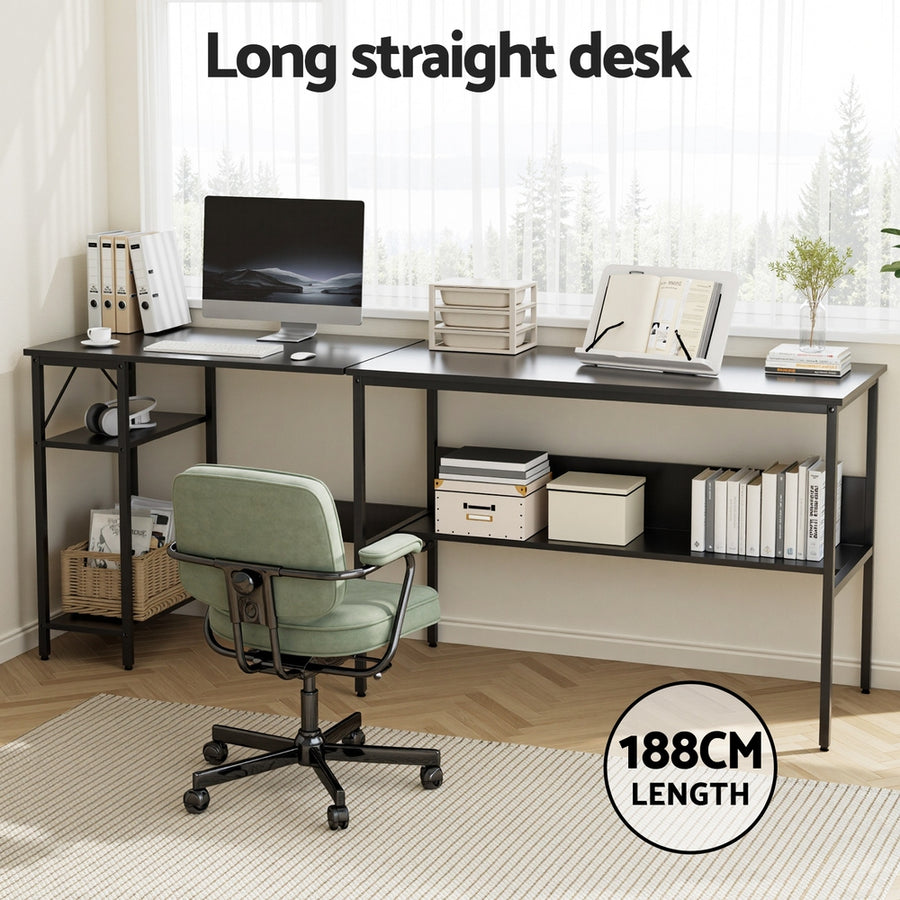 Artiss Computer Desk L shape Home Office Study Table Desks Open Shelf Black