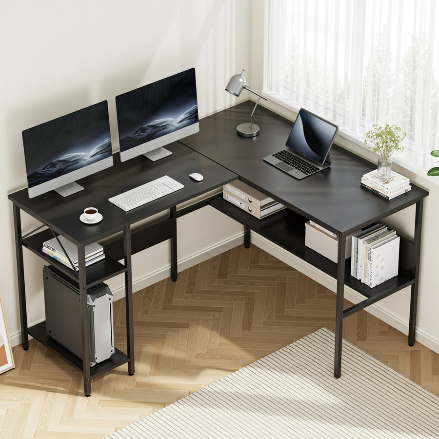 Artiss Computer Desk L shape Home Office Study Table Desks Open Shelf Black