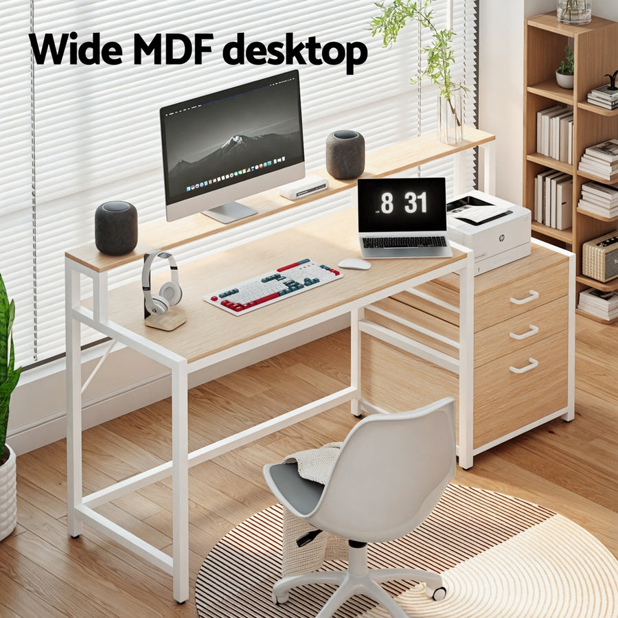 Artiss Computer Desk Home Office Study Table Desks w/Drawers Open Shelf Oak 160CM
