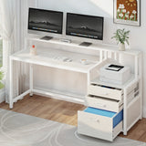 Artiss Computer Desk Home Office Study Table Desks w/Drawers Open Shelf White 160CM - Close-Up Angle