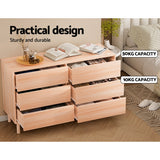 Artiss 6 Chest of Drawers Cabinet Dresser Table Tallboy Storage Bedroom Pine - Low Angle