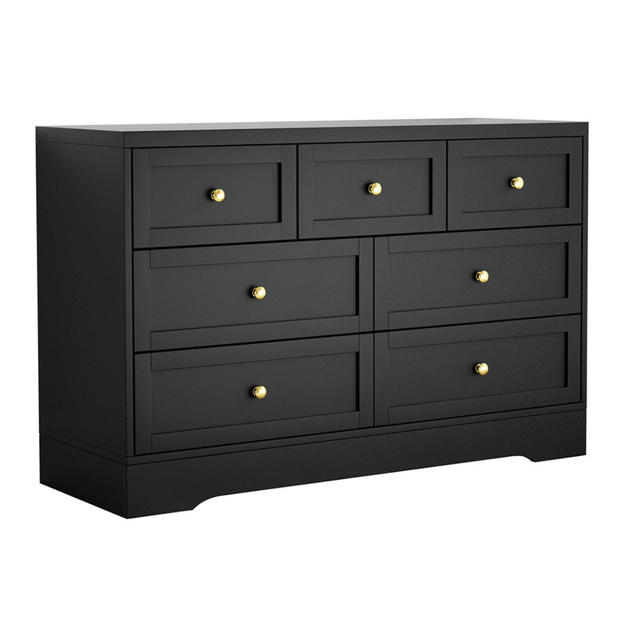 Artiss 7 drawer chest of drawers dresser with metal handles, black, wide black dresser top
