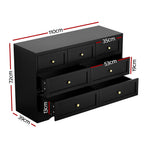 Artiss 7 drawer chest of drawers dresser with metal handles, black, open drawer on metal runners