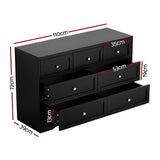 Artiss 7 Chest of Drawers Dresser Table Black - Front View
