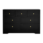 Artiss 7 drawer chest of drawers dresser with metal handles, black, wall attachment safety kit