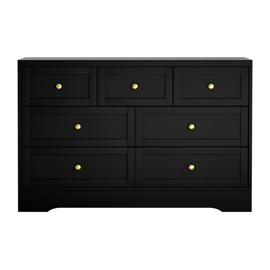 Artiss 7 drawer chest of drawers dresser with metal handles, black, wall attachment safety kit
