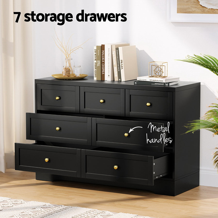 Artiss 7 drawer chest of drawers dresser with metal handles, black, image 7