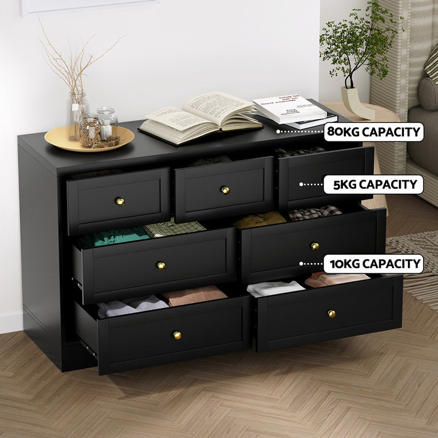 Artiss 7 drawer chest of drawers dresser with metal handles, black, image 8